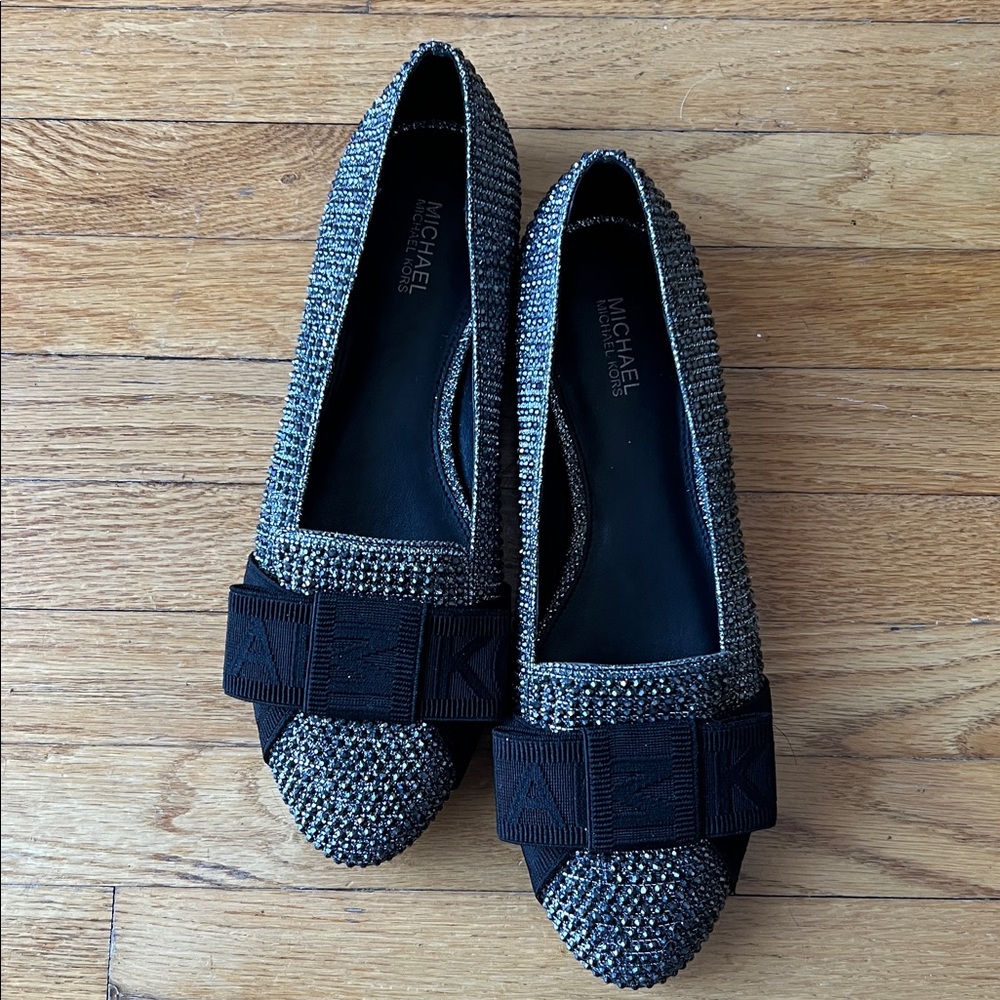 Michael Kors Black and Silver Sparkle Loafers